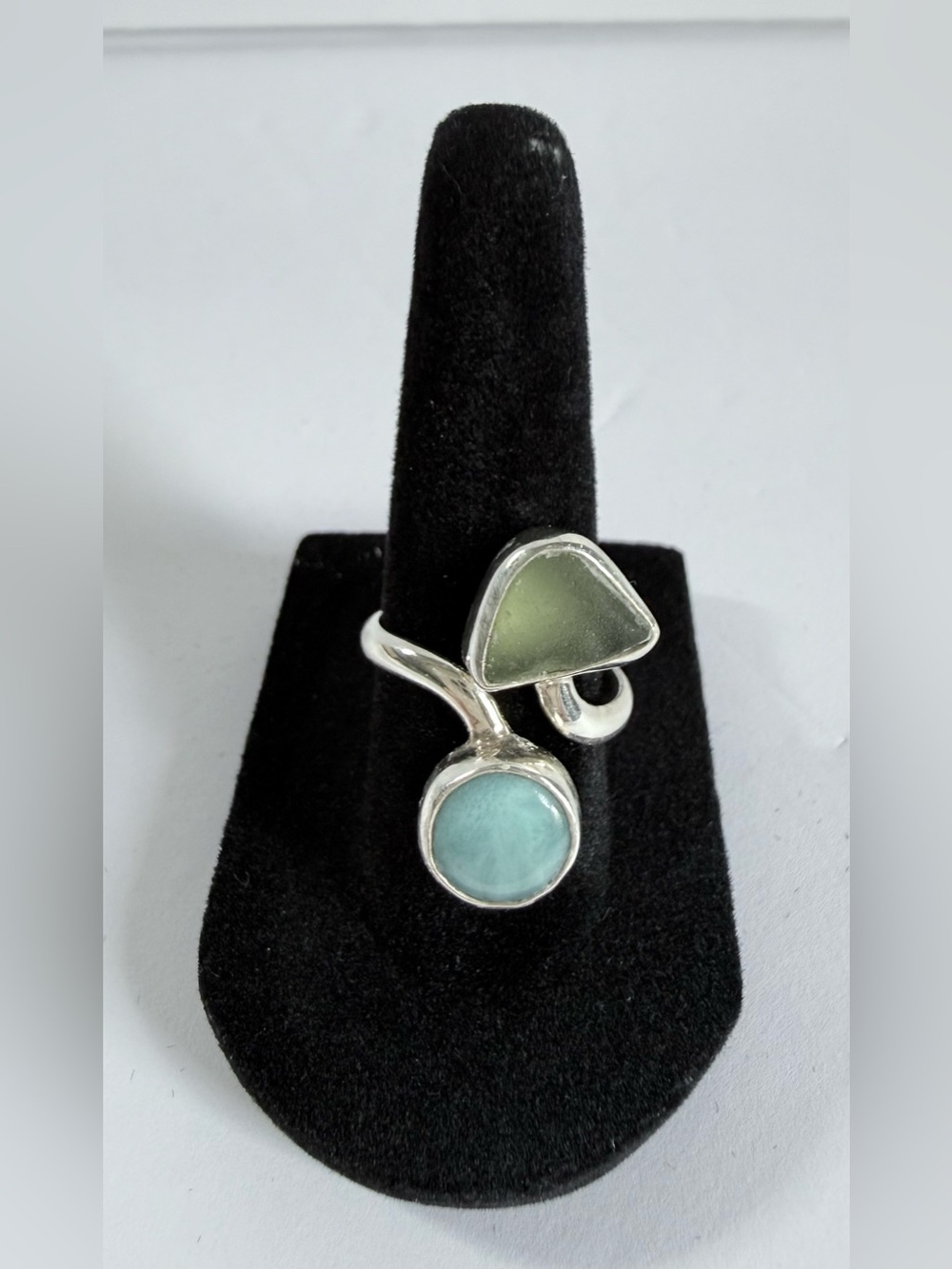 Sterling Silver 925 Open Wrap Ring Blue & Green Cabochon Adjustable